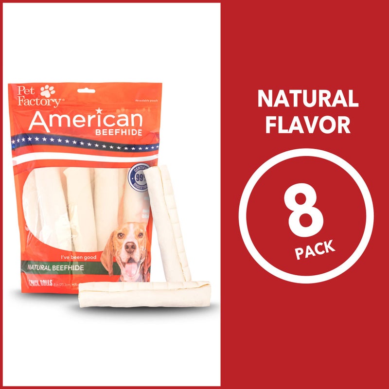 Pet Factory American Beefhide 8-9" Rolls Dog Chew Treats - Natural Flavor, 8 Count/1 Pack - Image 4